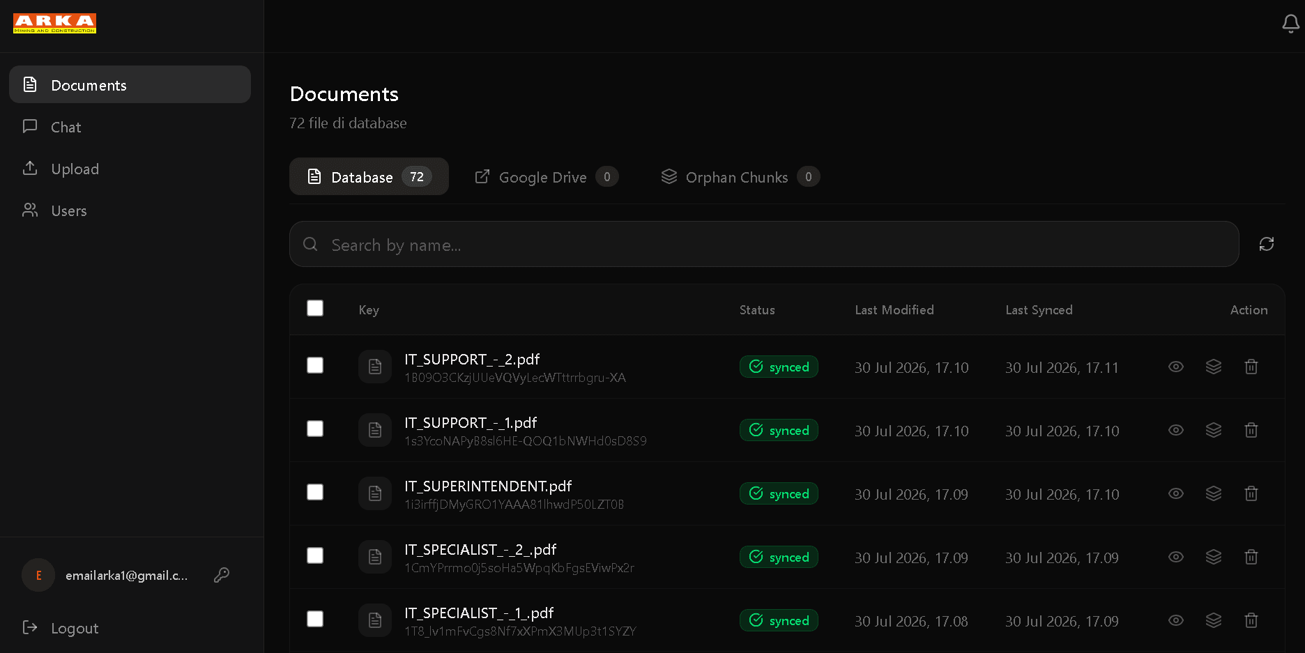 Arkananta AI Audit Assistant Knowledge: Google Drive source and the file upload path