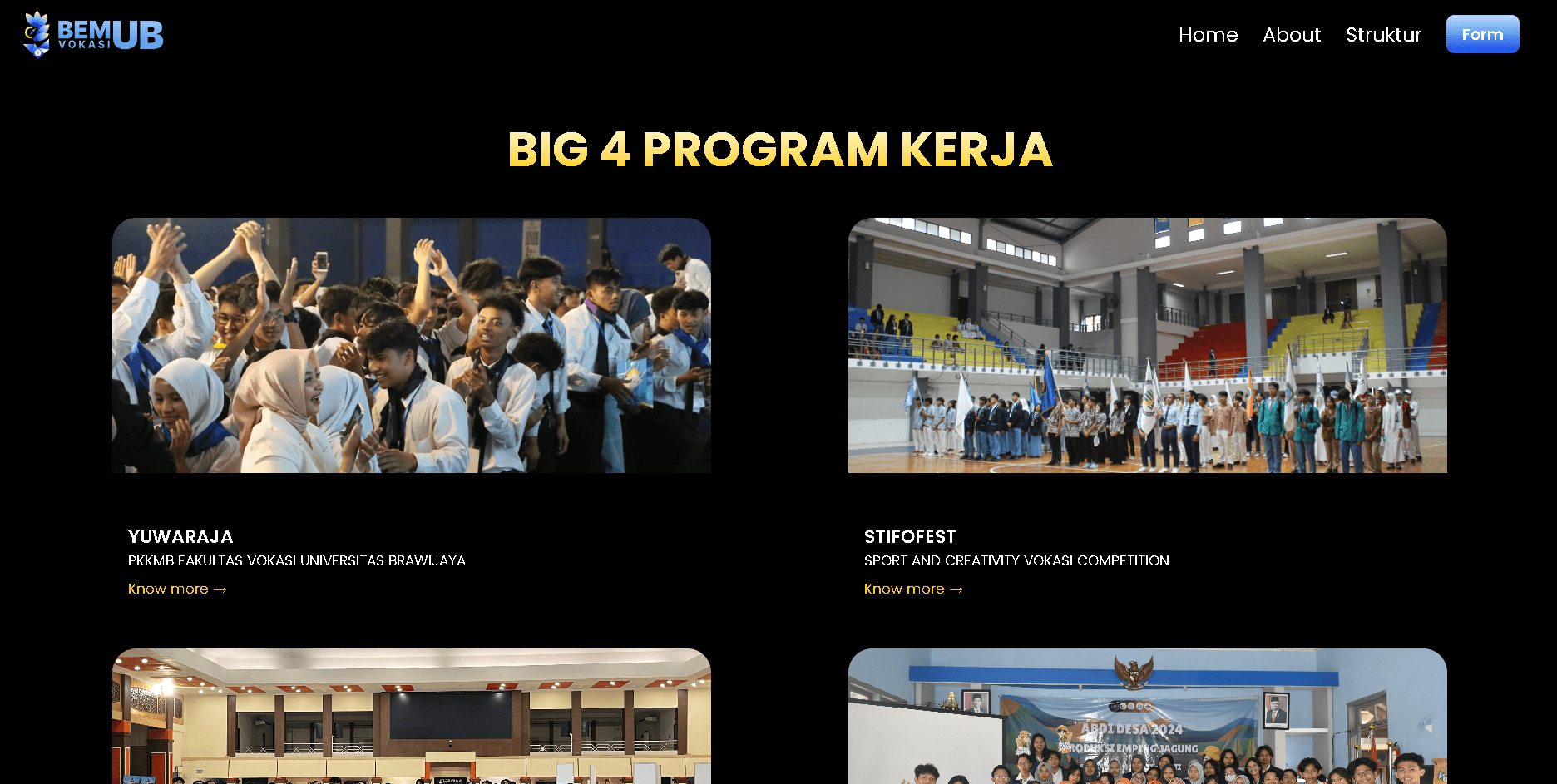 BEM Vokasi UB 2025 Program sections: division and program content in a shared layout